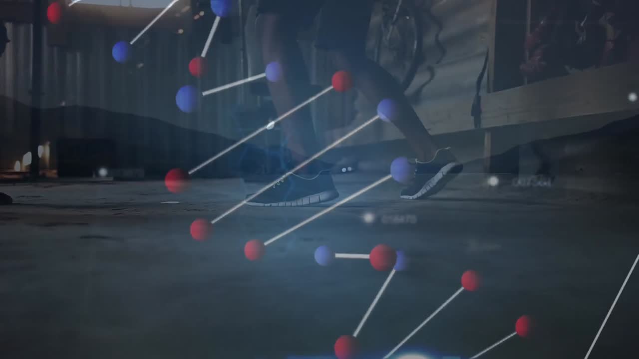 아프리카계 미국인 남성의 점프에 대한 dna 가닥 회전과 데이터 처리 애니메이션