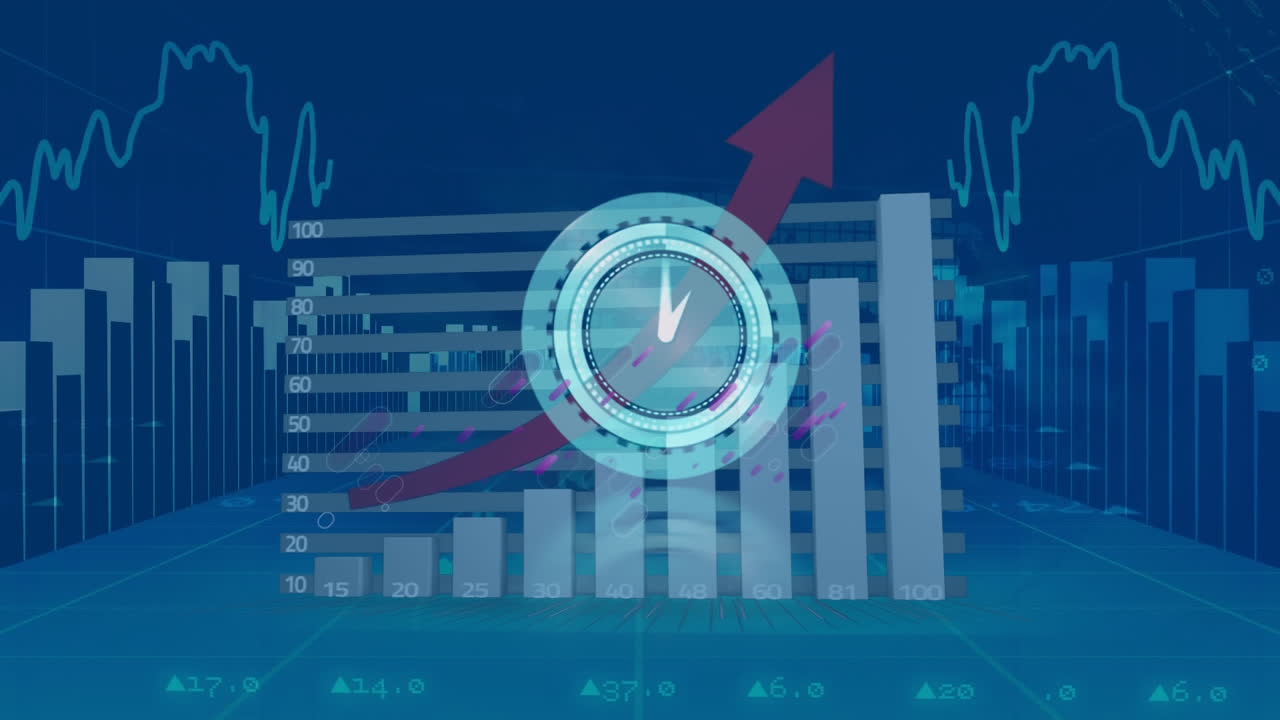 Premium stock video - Animation of moving clock over graph and data ...