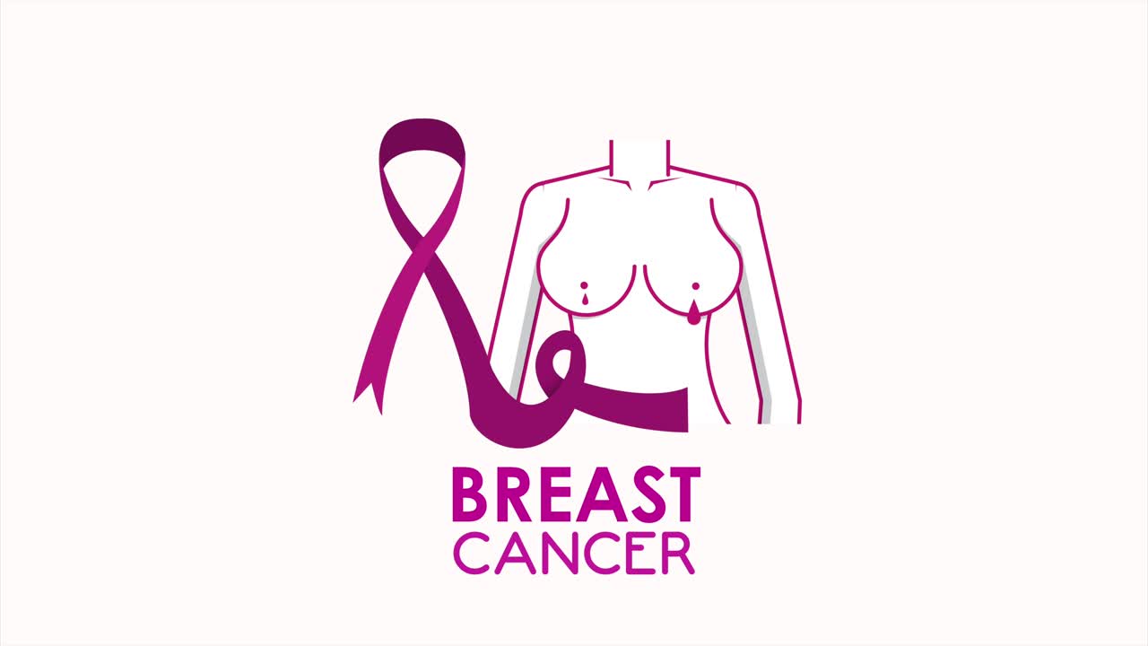 animazione di sensibilizzazione sul cancro al seno con corpo di donna e nastro