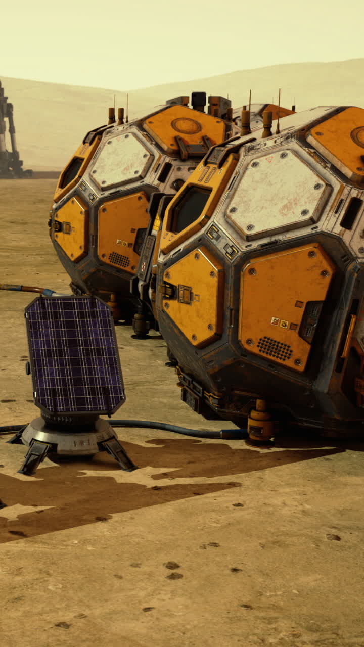Alien landscapes with futuristic habitats and solar power devices