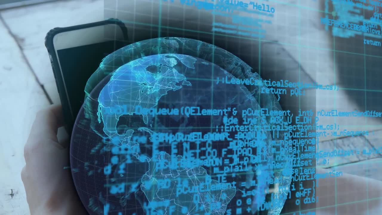 Animation of financial data processing over caucasian businessman using smartphone