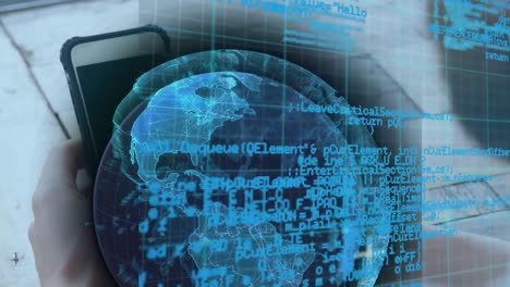 animation of financial data processing over caucasian businessman using smartphone