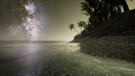hermosa playa tropical de fantasía con estrellas de la vía láctea en el cielo nocturno