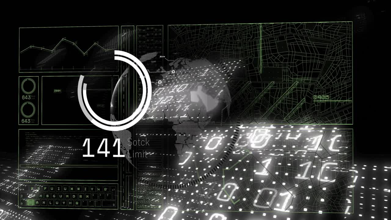 animación del procesamiento de datos sobre un fondo negro