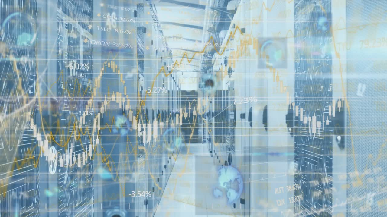 Animation of graphs and data processing over computer server room