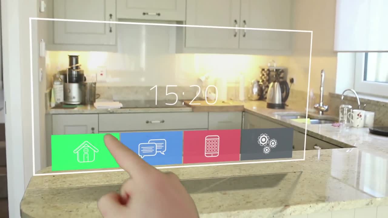 Mão de homem usando interface de tecnologia futurista
