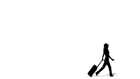 walking silhouette woman ( with travel bag ) cartoon animation. loop animation ( 4k video ).