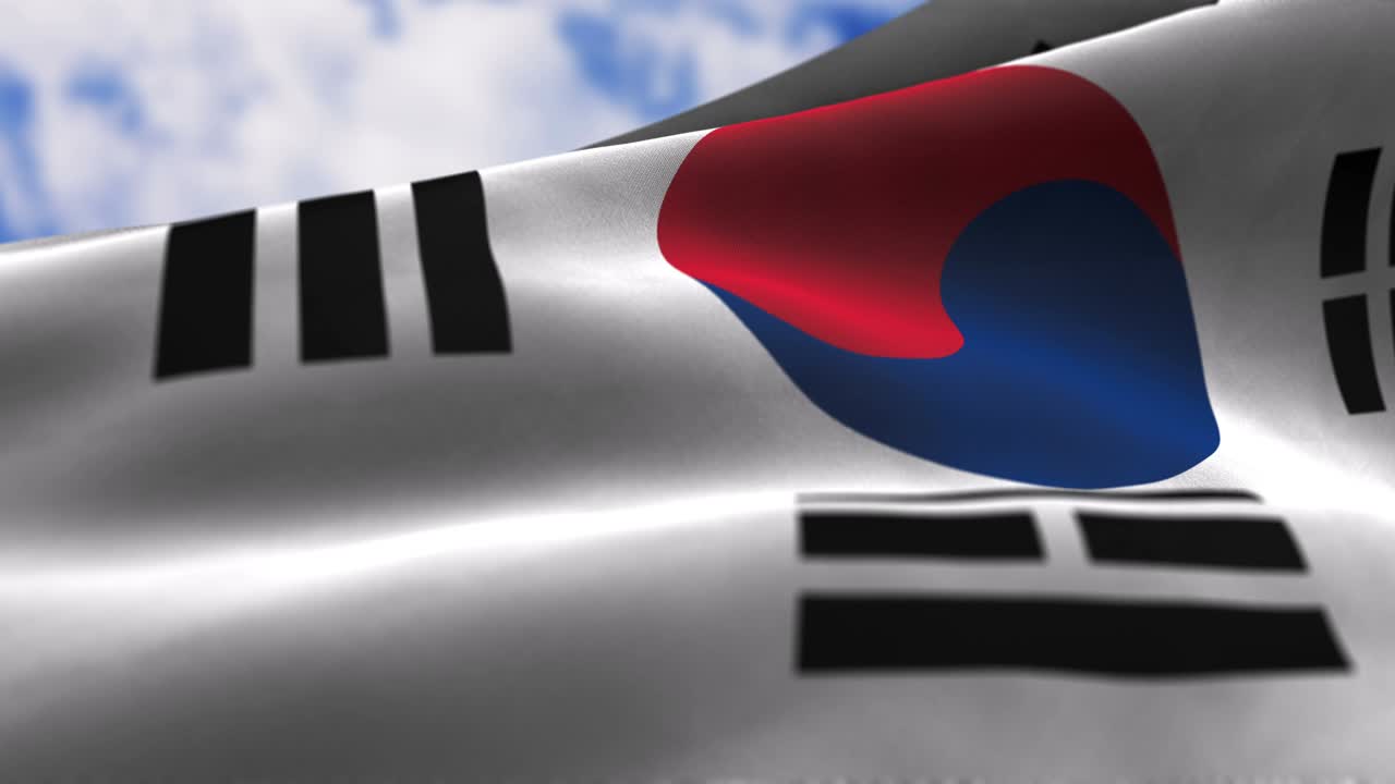 la bandera de corea del sur ondeando en el viento con una textura de tela muy detallada.