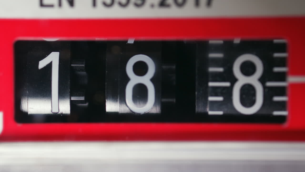 Close up of a mechanical counter displaying rotating numbers