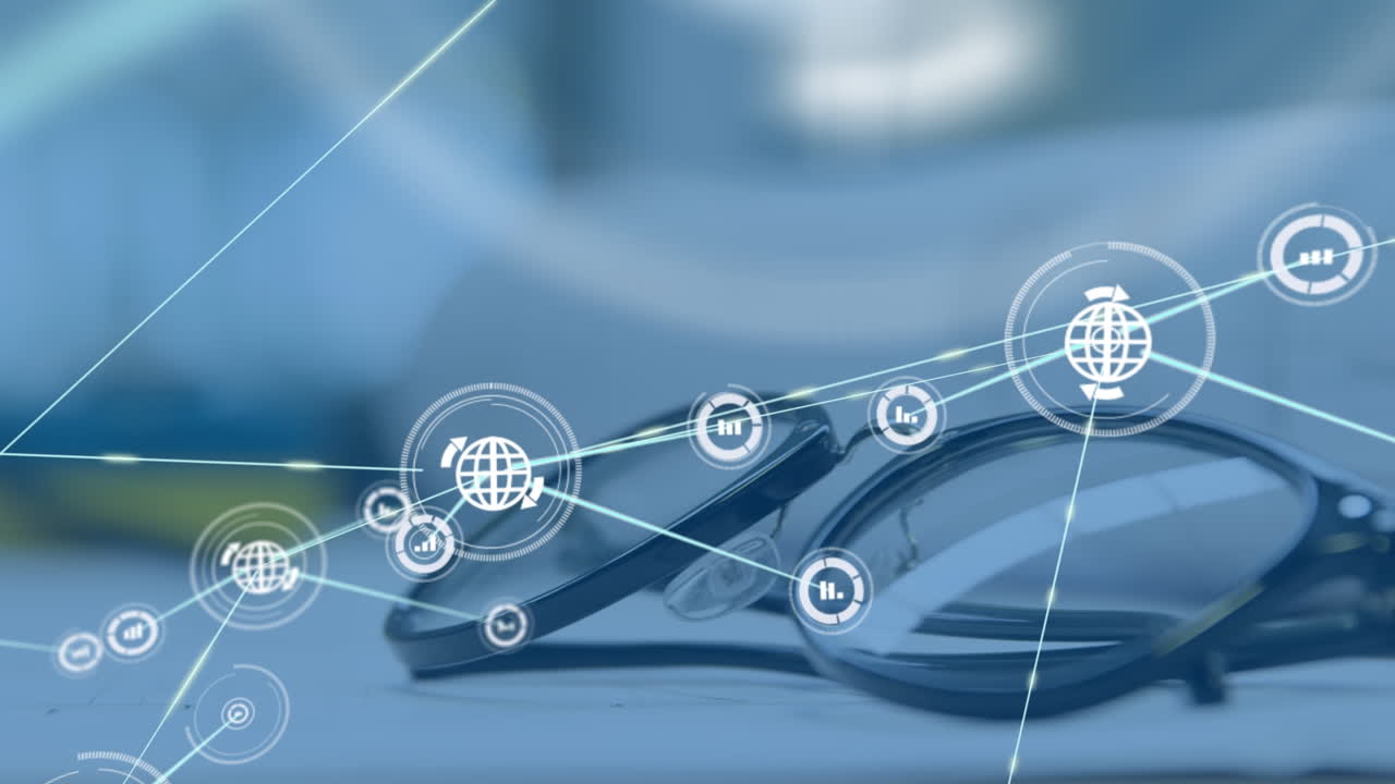 animación de la red de conexiones sobre vidrios en el escritorio