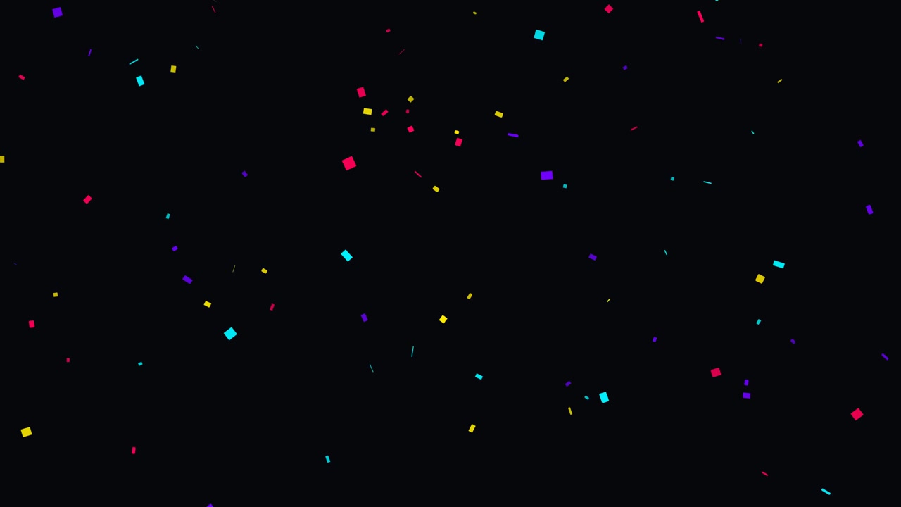 Coriandoli colorati che cadono su uno sfondo nero.