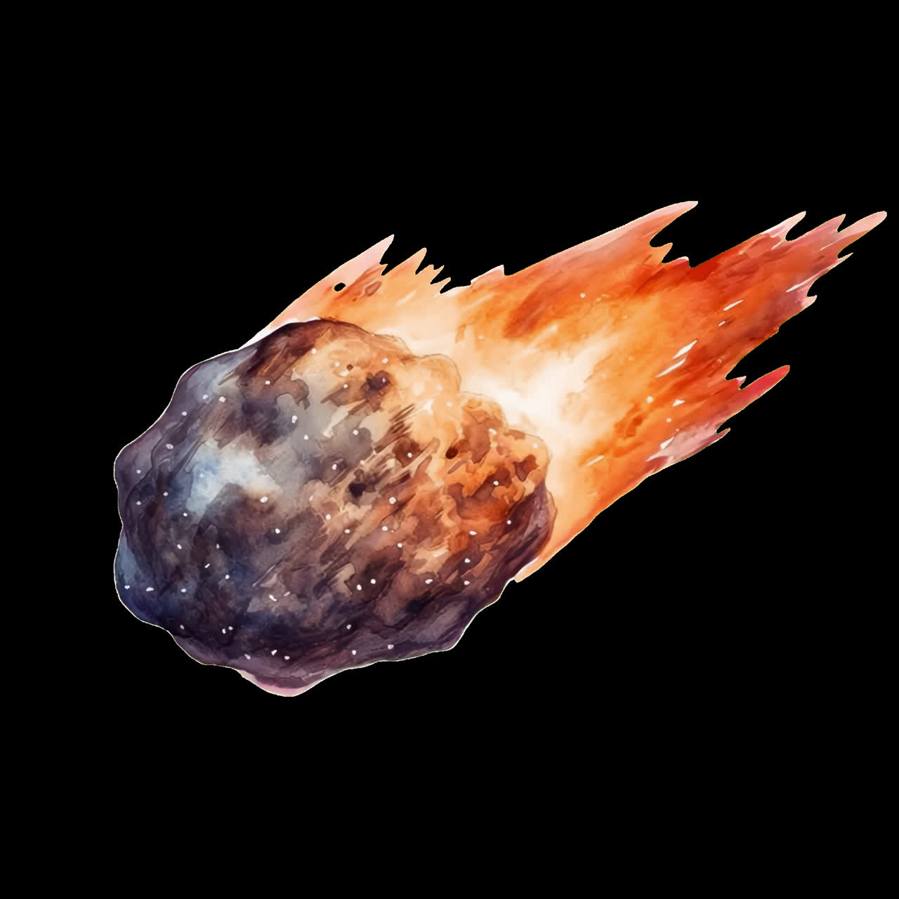 Fiery meteor blazing through space animation isolated asset, transparent 4K video, alpha channel