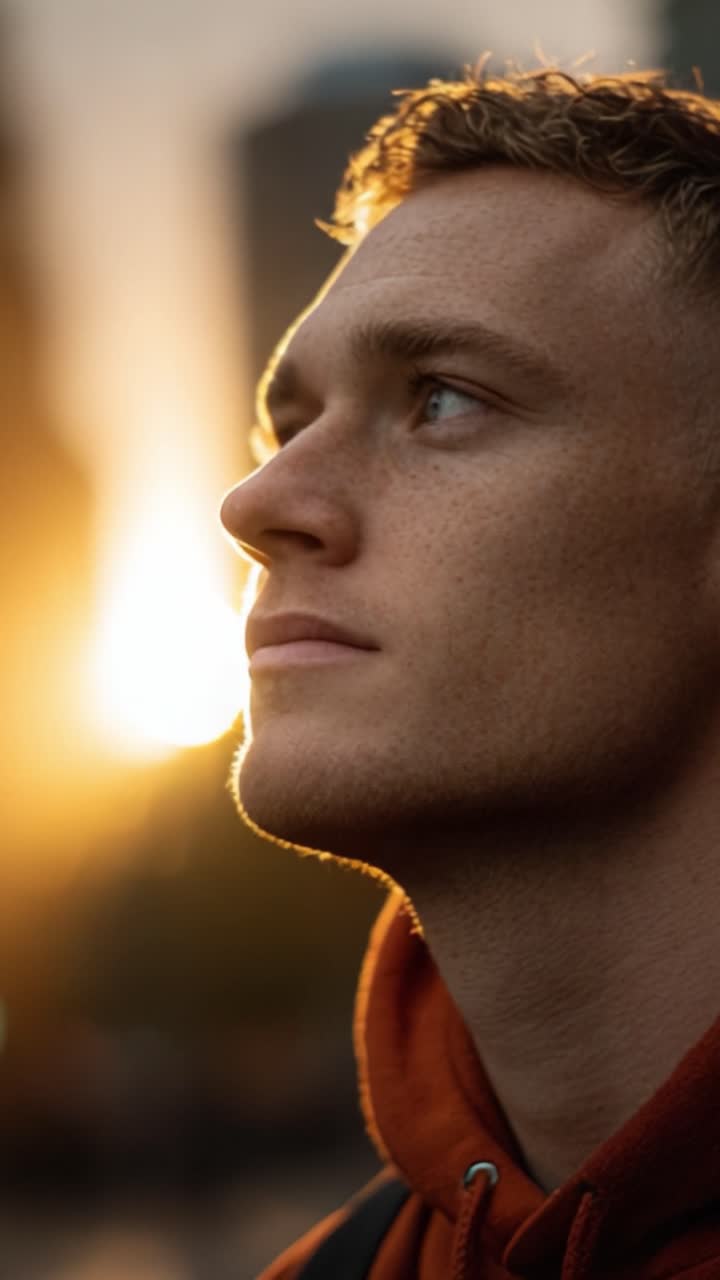 A Pensive Moment: Capturing the Essence of Reflection in a Young Man's Expression Against a Golden Sunset Glow