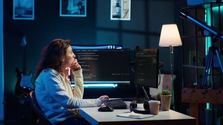 Cybersicherheits-Experte, der Computer und erweiterte Realität verwendet