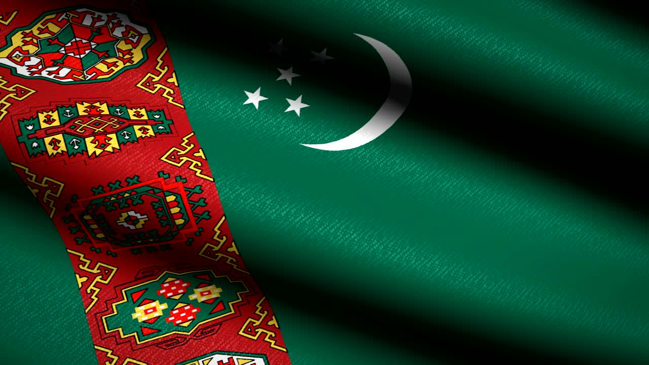 Turkmenistan Flag Waving Textile Textured Background. Seamless Loop Animation. Full Screen. Slow motion. 4K Video