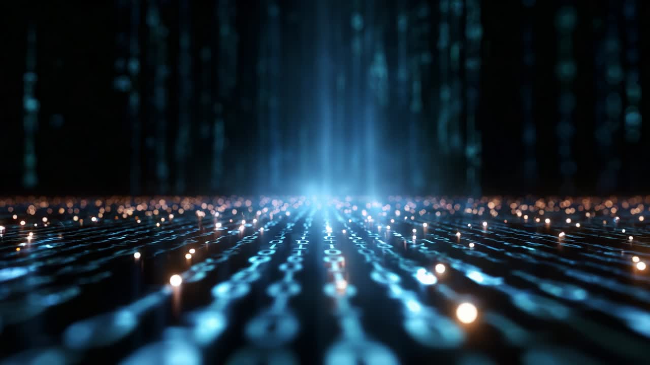 An immersive visual journey through a digital landscape filled with luminous particles and flowing data streams that create a mesmerizing atmosphere of technological wonder and innovation