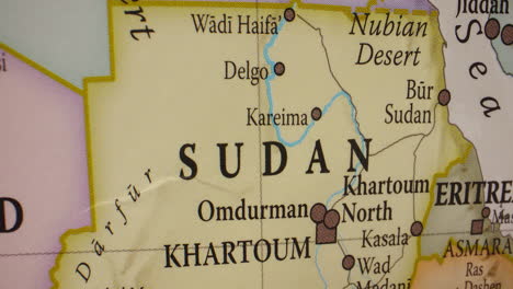close-up view of sudan on a world map