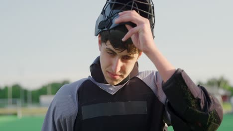 hockey player looking at camera