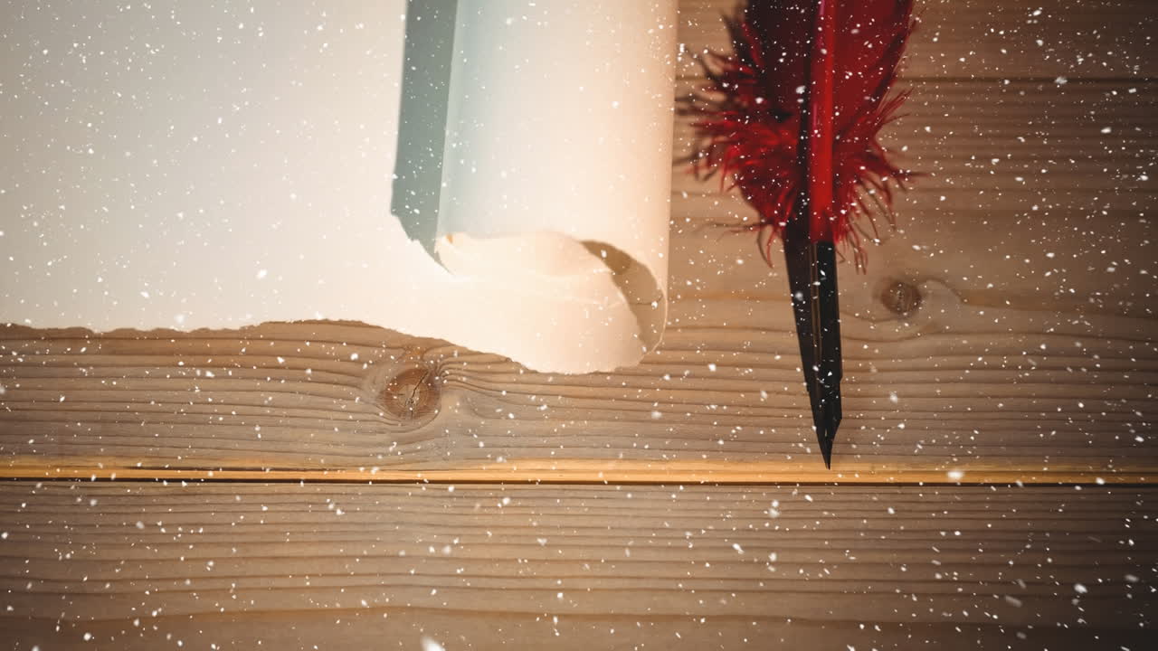 크리스마스 산타 목록과 함께 눈이 내리는