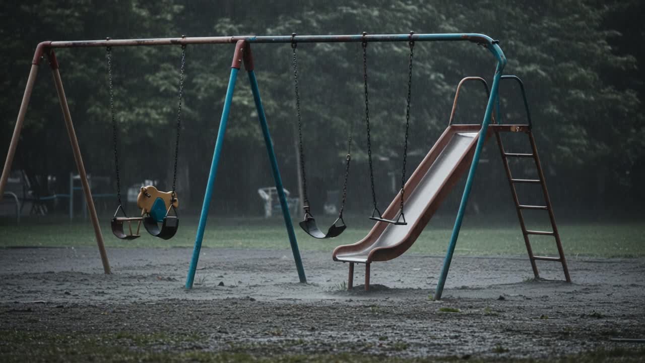 Empty Playground in the Rain