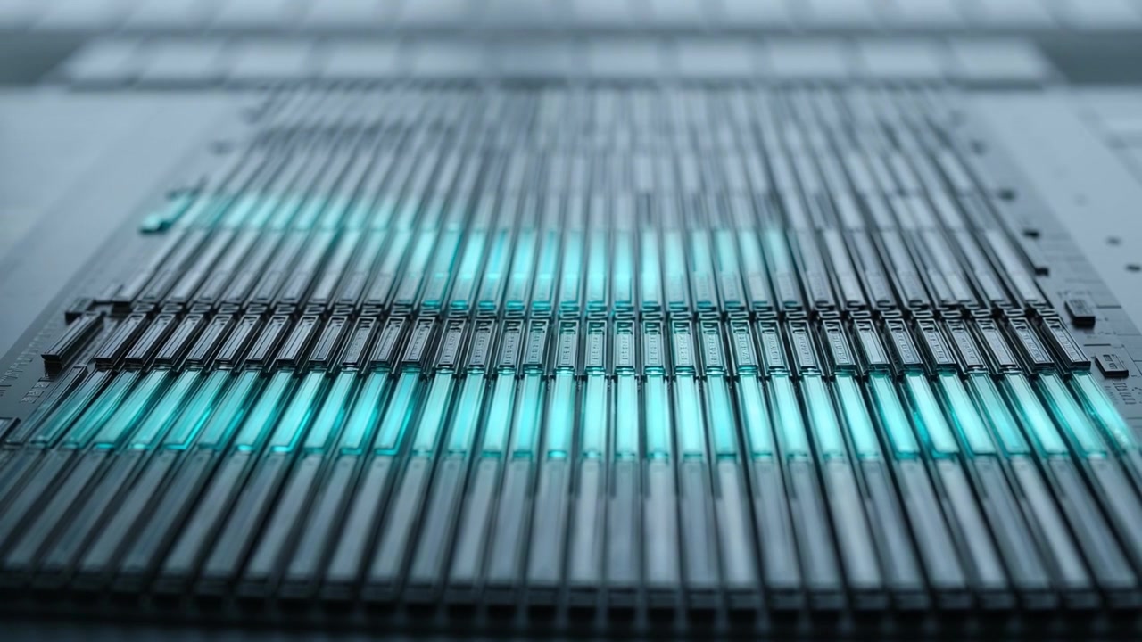 Abstract Digital Data Visualization with Glowing Blue Bars