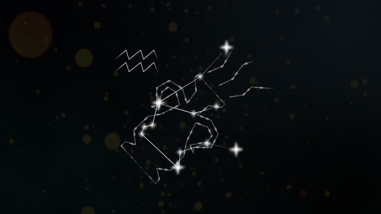 animación del signo estelar de acuario en nubes de humo en el fondo