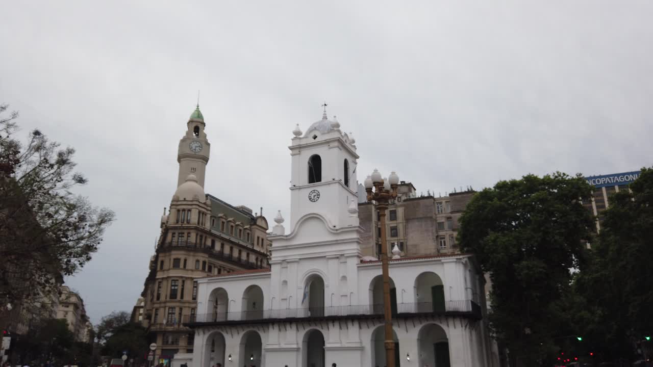 Historical White Church and Clock Tower in Argentina