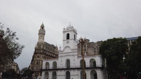historical white church and clock tower in argentina