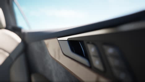 close-up view of a car's interior door handle and controls