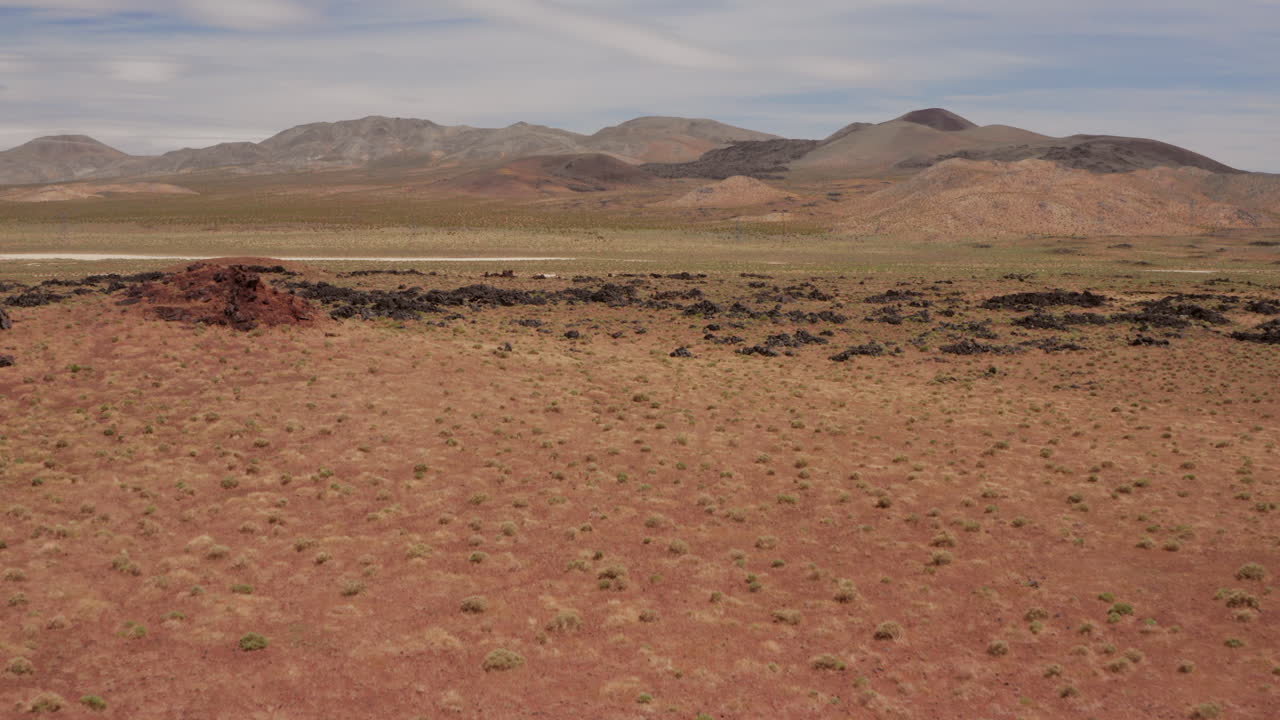 The red rocks of the Fossil Falls park. Aerial shot