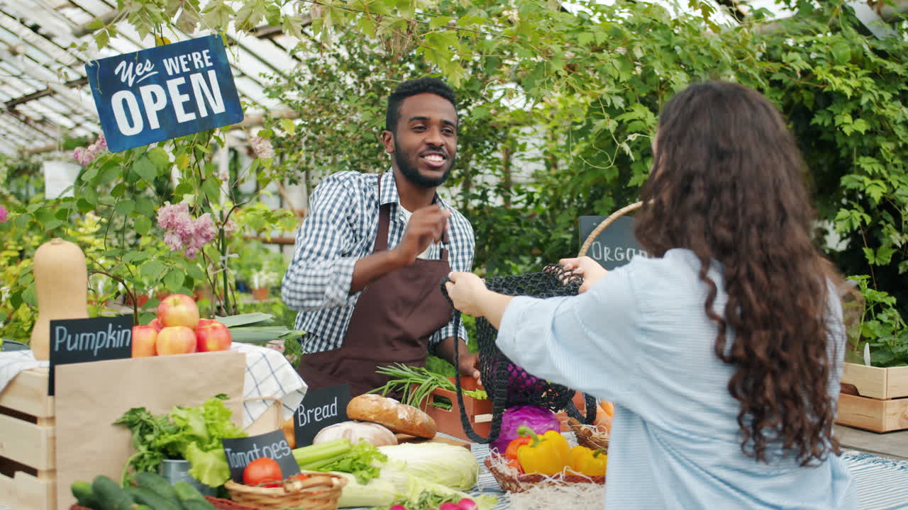Farmer's Market Transaction in a Greenhouse