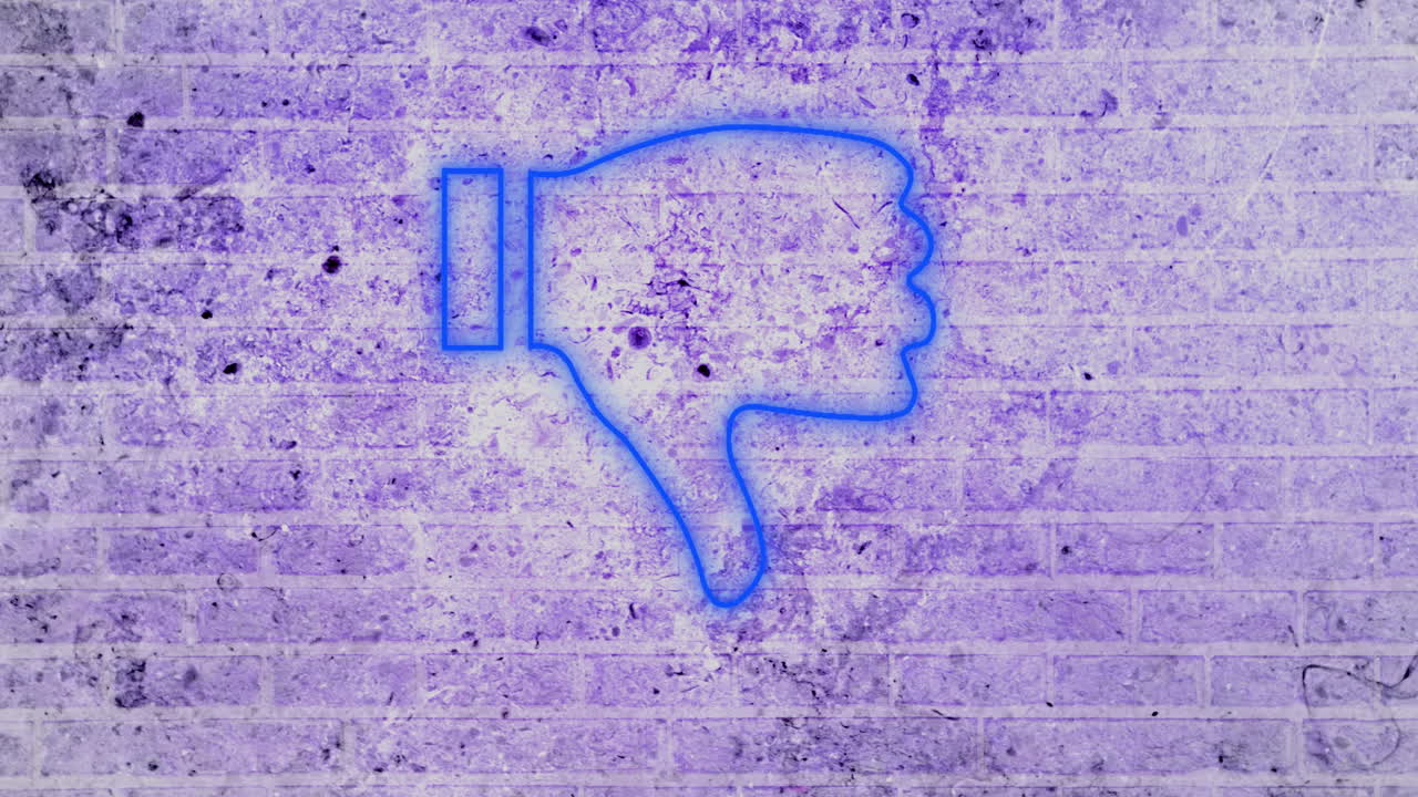 pulgares hacia abajo signo de neón en la pared de ladrillo 4k