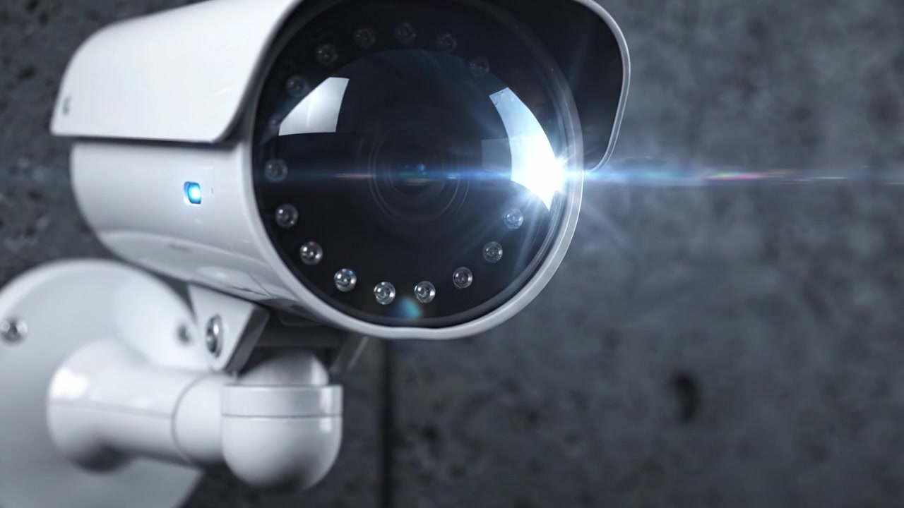 Tecnologia avanzata di monitoraggio con telecamere di sicurezza: Una vista ravvicinata di un elegante dispositivo di sorveglianza montato su una parete moderna per una protezione migliorata