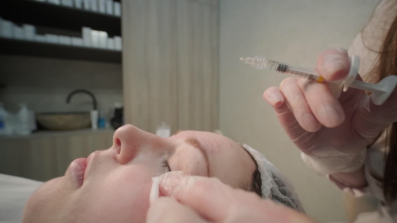 mujer que se somete a un tratamiento facial en una clínica de cosmetología