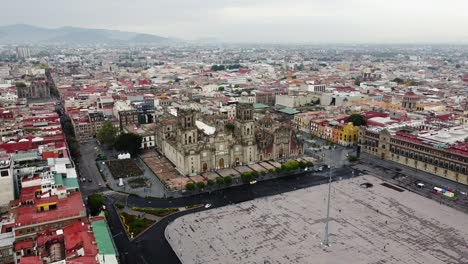 Historic-Center-of-Mexico-city,-Metropolitan-Cathedral-of-Mexico-aside-Zocalo