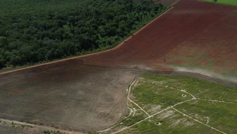 flying over farmland toward the amazon rainforest which was deforested to make more farms