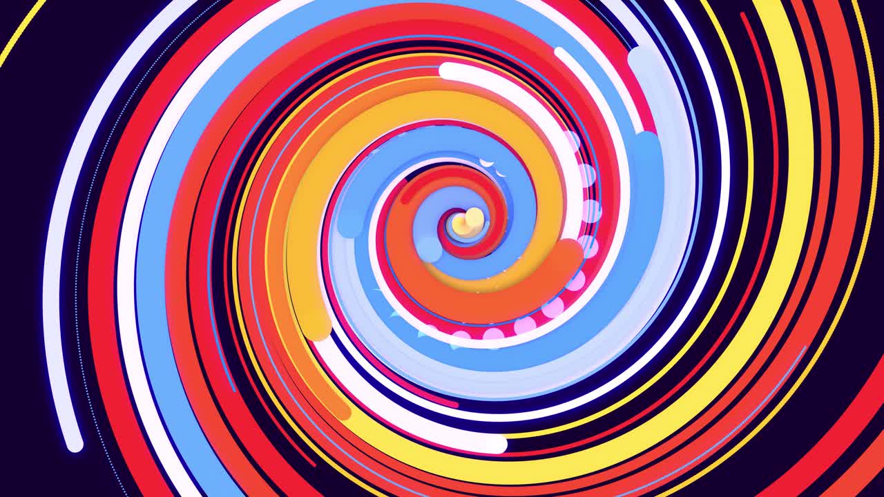 abstract bg con partículas y líneas multicolores retorcidas en espirales giran cíclicamente. animación en bucle como fondo de diseño de movimiento de líneas y partículas curvas. hermosas cintas. luma matte