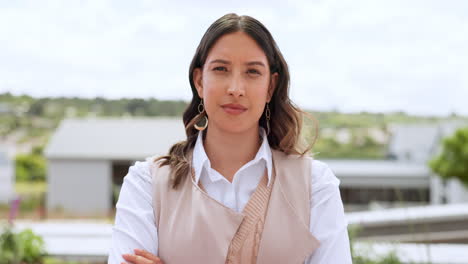 Portrait,-face-or-business-woman-on-rooftop