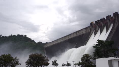 waterfall from dam in raining day.