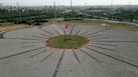 4k high resolution aerial drone video view of the flower highway interchange with israeli flags- rishon lezion- israel