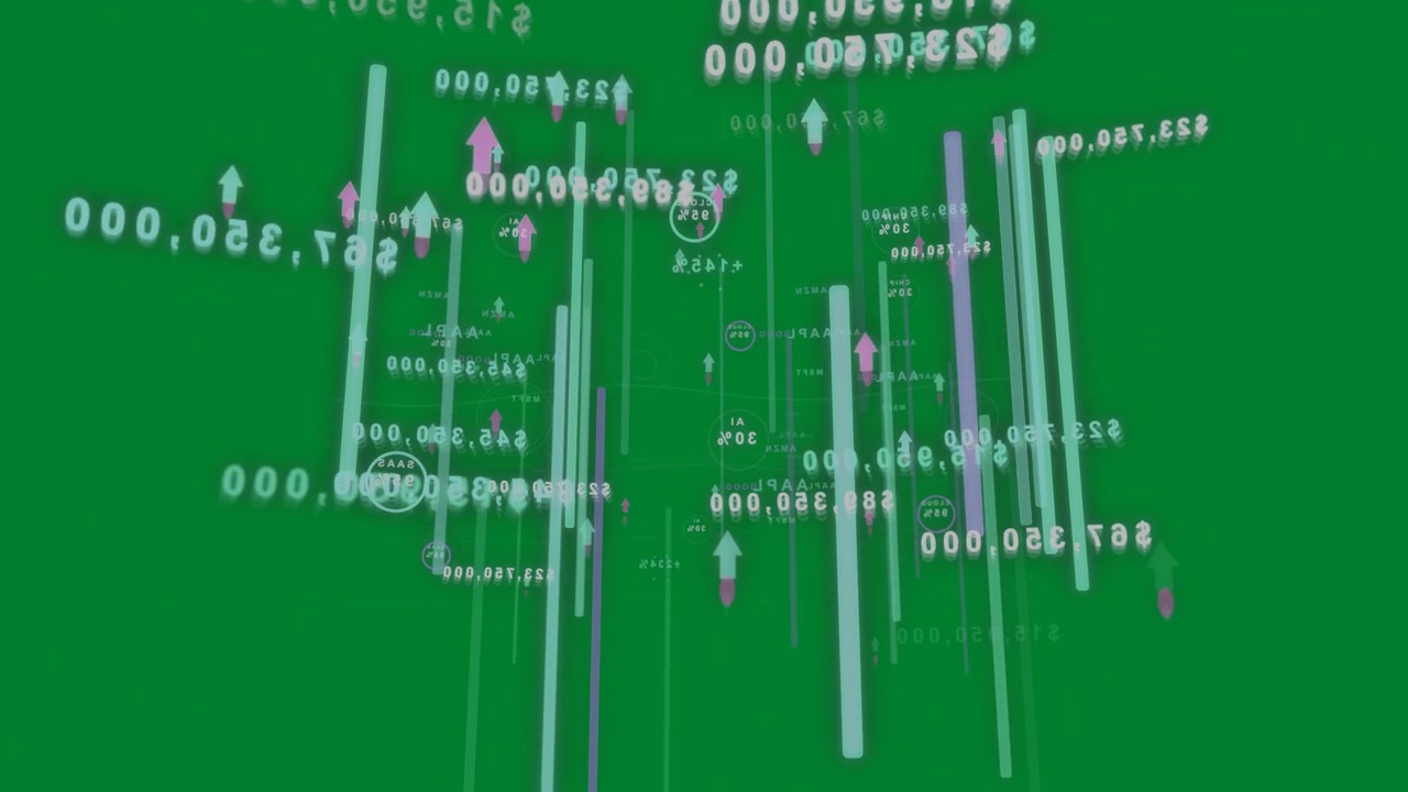 3D HUD rotating camera starting flyby bars growing labels pulsing showing metrics on transparent bg