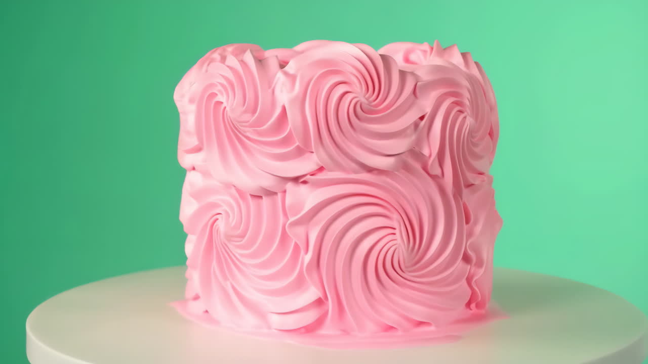 Pink Rosette Cake on Green Background