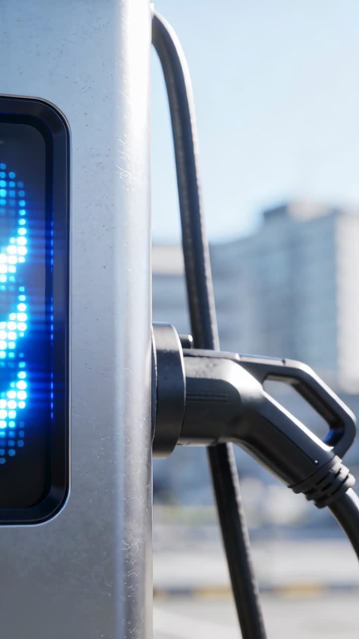 Mavi Şimşek Sembolü Göstergeli Elektrikli Araç Şarj İstasyonu