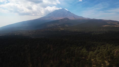 popocatepetl volcano mountain, sunny day in mexico - panoramic, aerial view