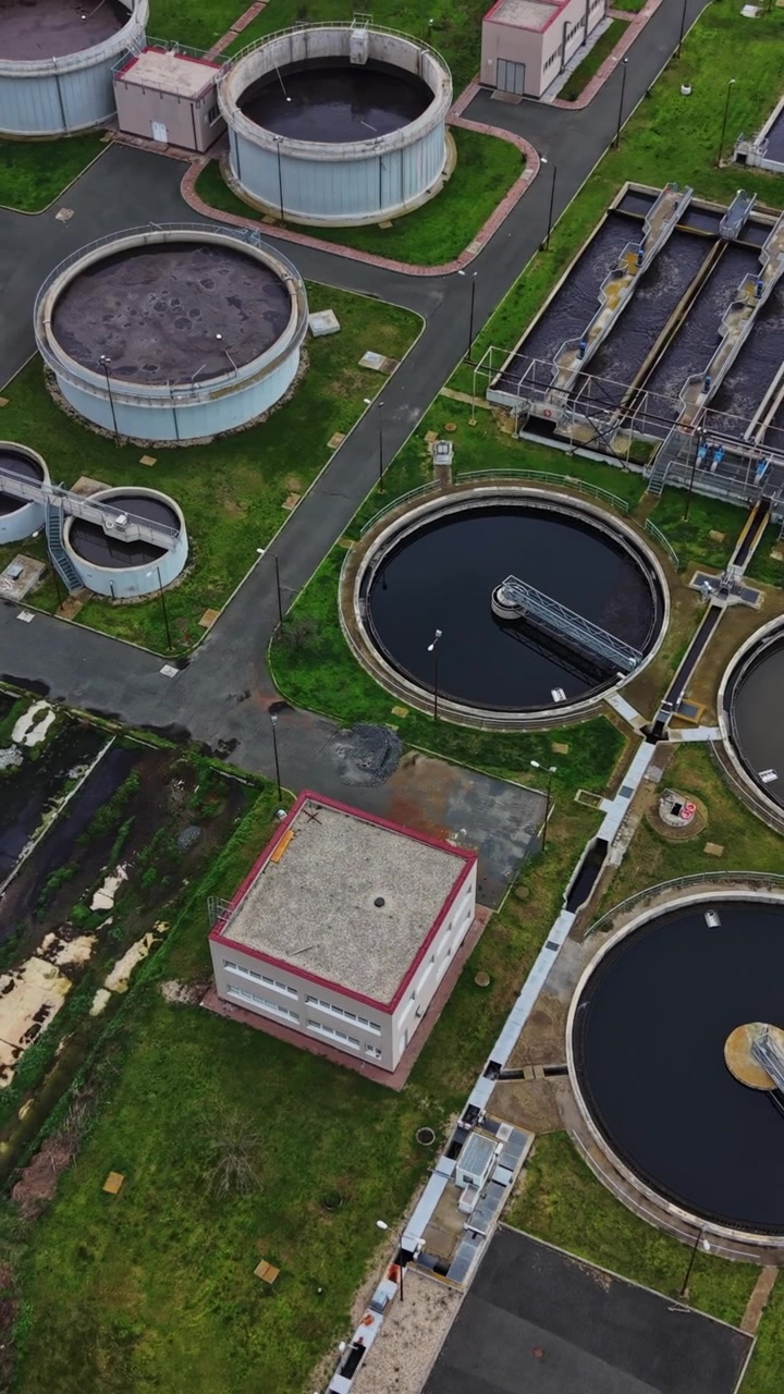 Water treatment facility viewed from above during daytime