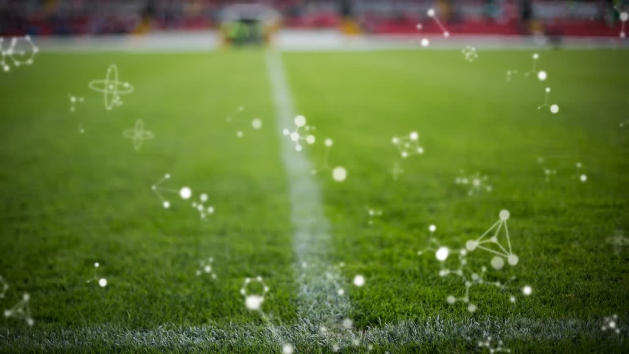 스타디움 위에서 회전하는 분자의 애니메이션