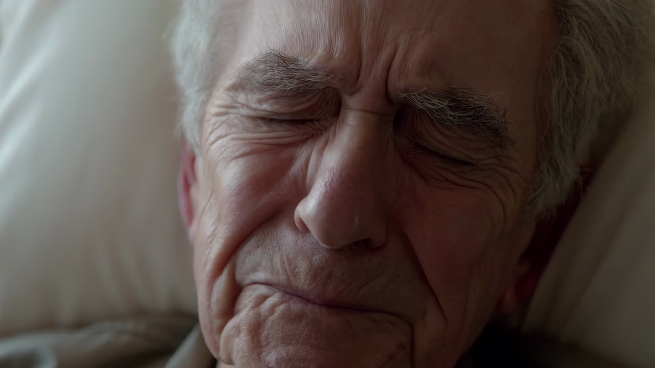 Close-up of an Elderly Man's Face in Pain
