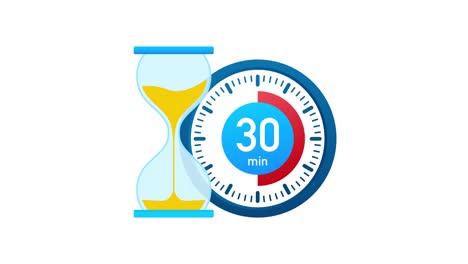 the 30 minutes, stopwatch  icon. stopwatch icon in flat style, timer on on color background. motion graphics.