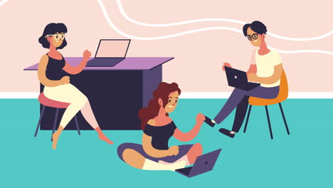 jóvenes que usan portátiles personajes