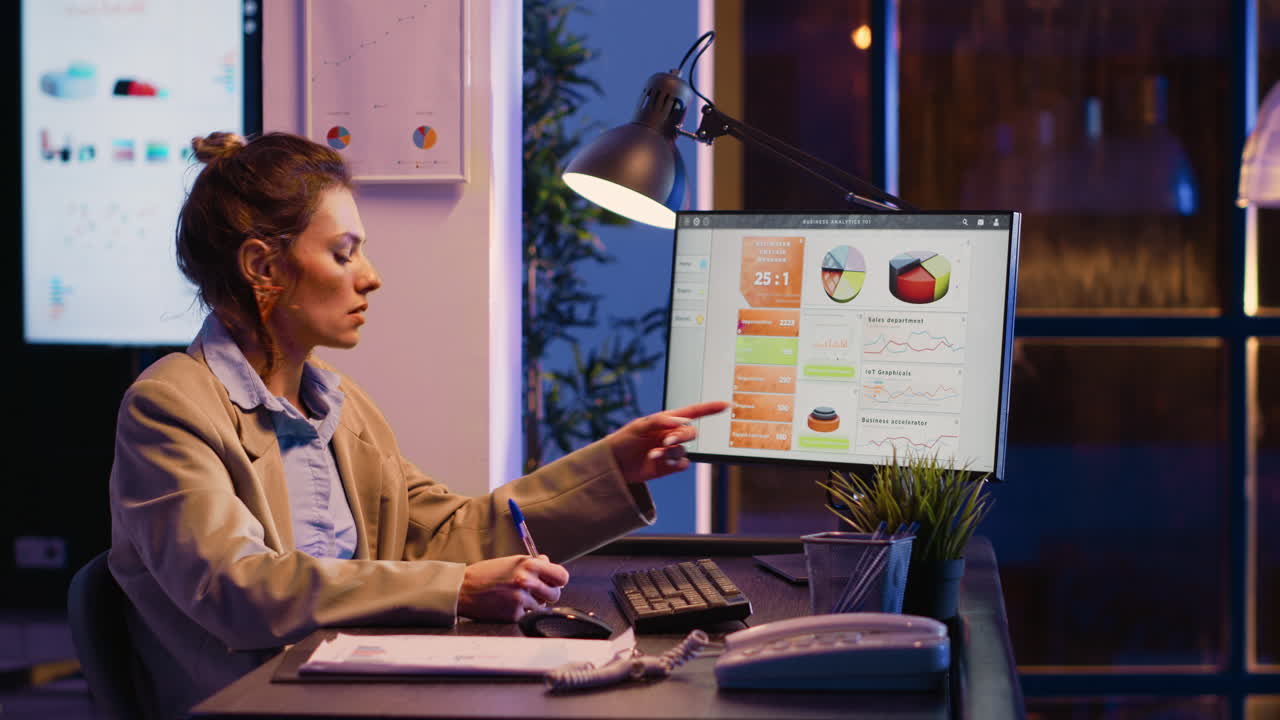 Woman working late at the office
